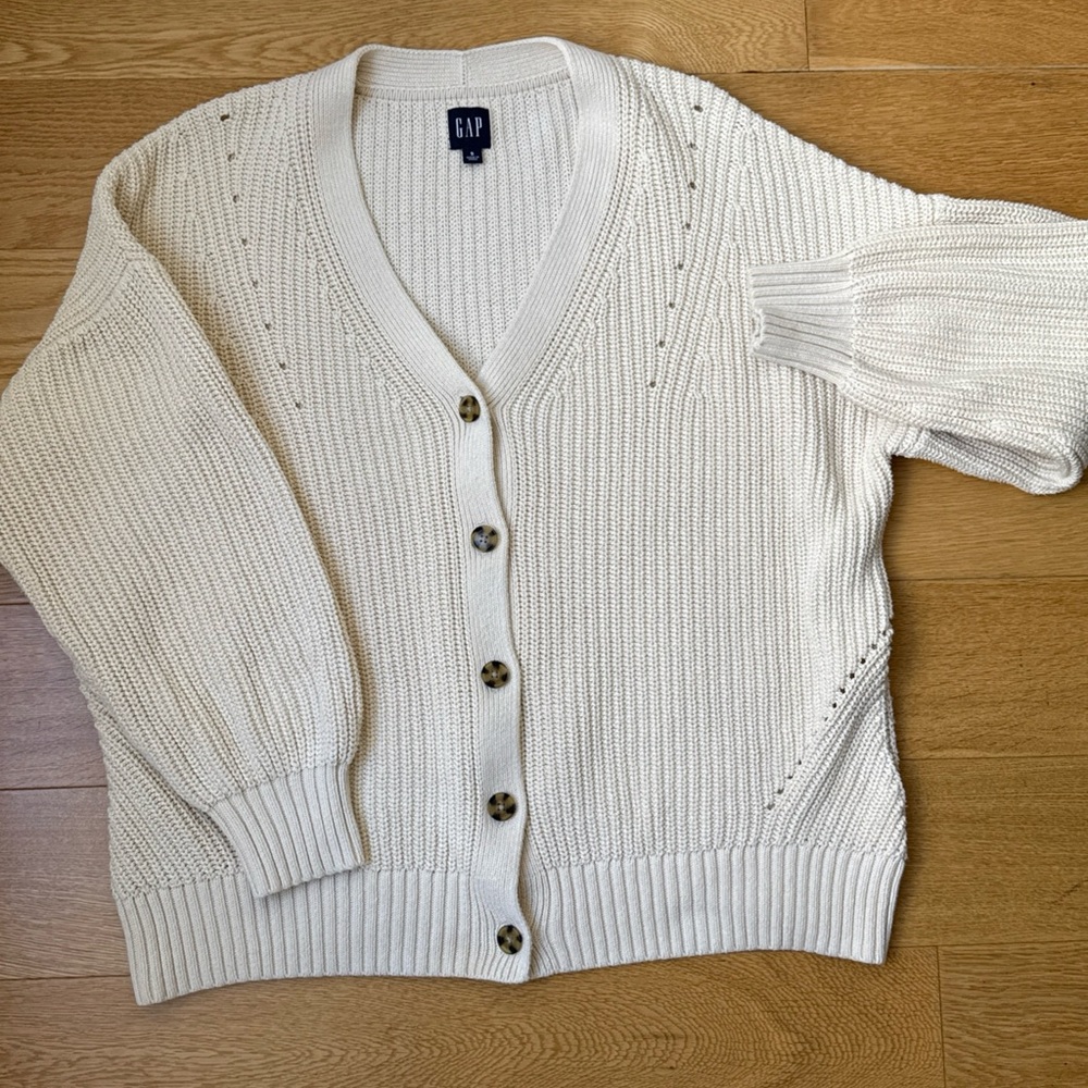 GAP Women's Ivory 100% Cotton Knit Cardigan Size Small